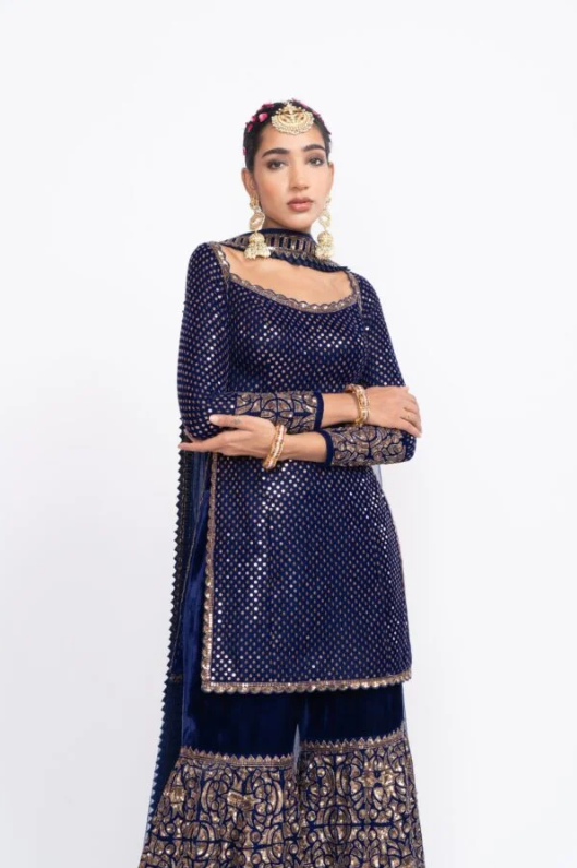 Navy Blue Kurta Sharara Set - Ready to Ship