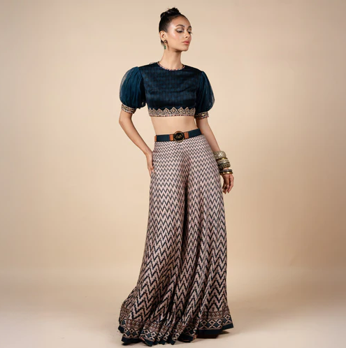 Midnight Blue and Nugrey Sharara Set