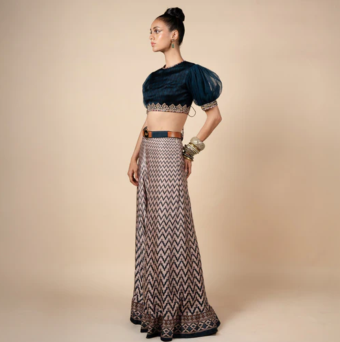 Midnight Blue and Nugrey Sharara Set