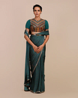 Teal Green Mustard Yellow Saree Set