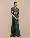 Teal Green Mustard Yellow Saree Set
