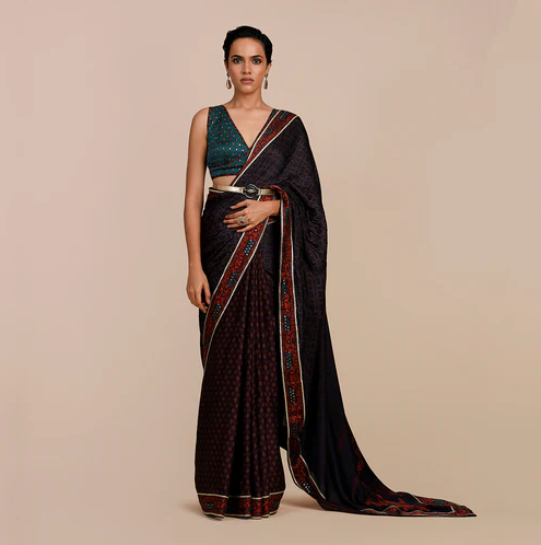 Mulbery Purple - Turquoise Blue Saree Set