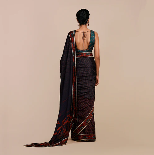 Mulbery Purple - Turquoise Blue Saree Set