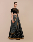Linear Black Chevron Skirt Set