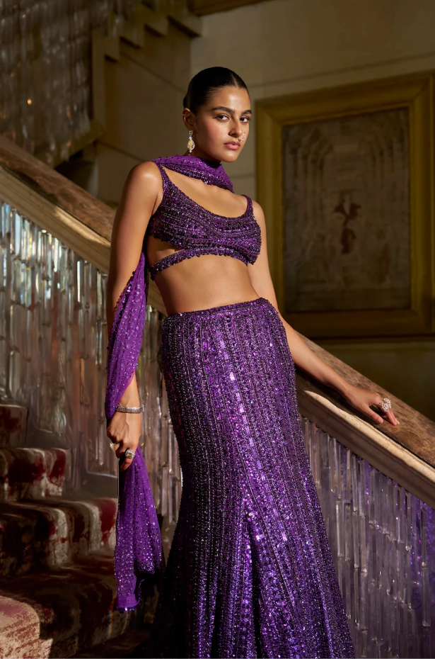 Purple Sequin Skirt Set