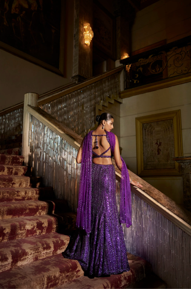 Purple Sequin Skirt Set