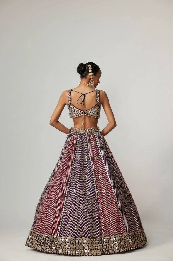 Teal Wine Multicolor Lehenga Set with Dupatta and Optional Double Dupatta