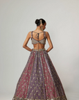 Teal Wine Multicolor Lehenga Set with Dupatta and Optional Double Dupatta