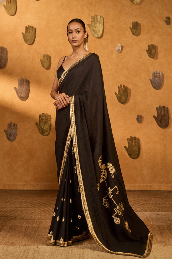 Black Wishdrop Gota Saree