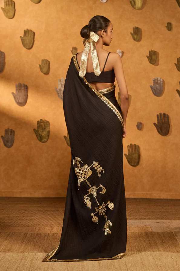 Black Wishdrop Gota Saree