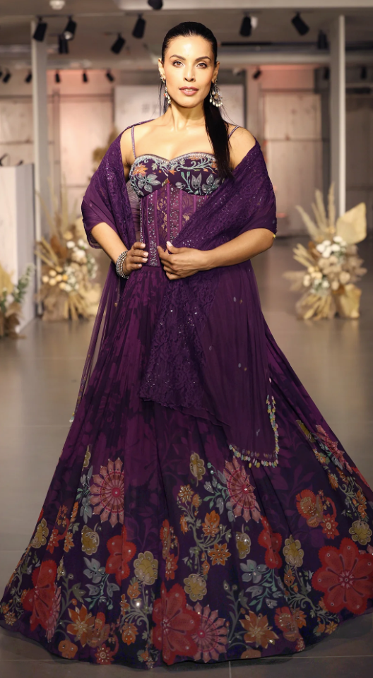 Purple Georgette Embroidered Lehenga Set - Ready to Ship