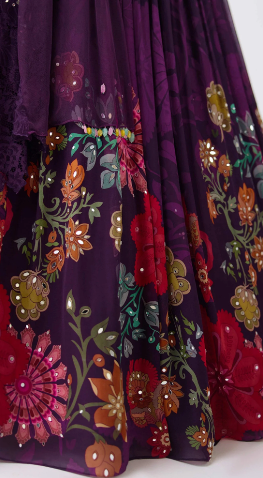 Purple Georgette Embroidered Lehenga Set - Ready to Ship