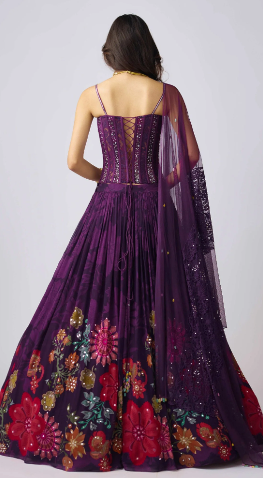 Purple Georgette Embroidered Lehenga Set - Ready to Ship