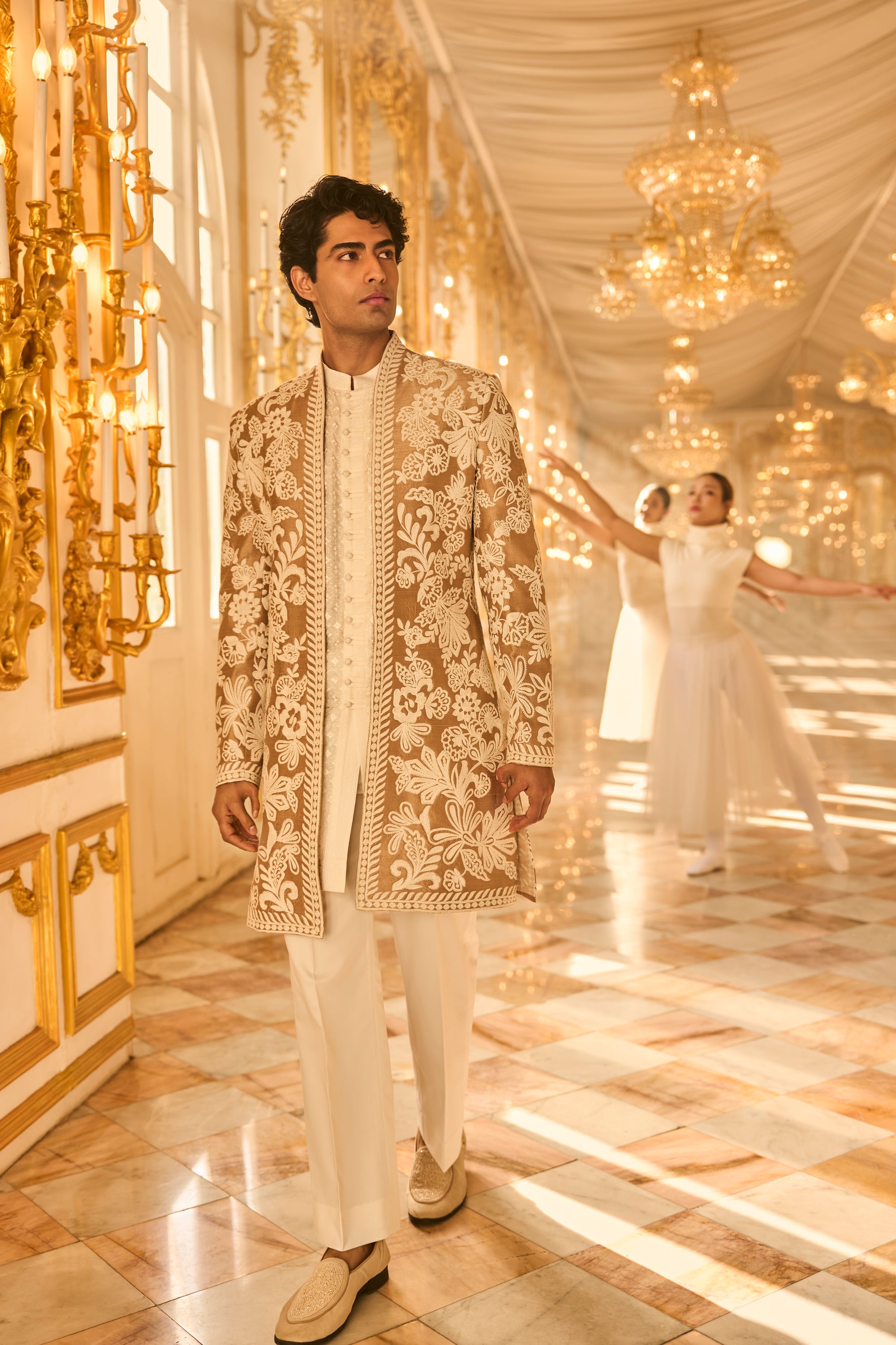 Nude Open Sherwani Set