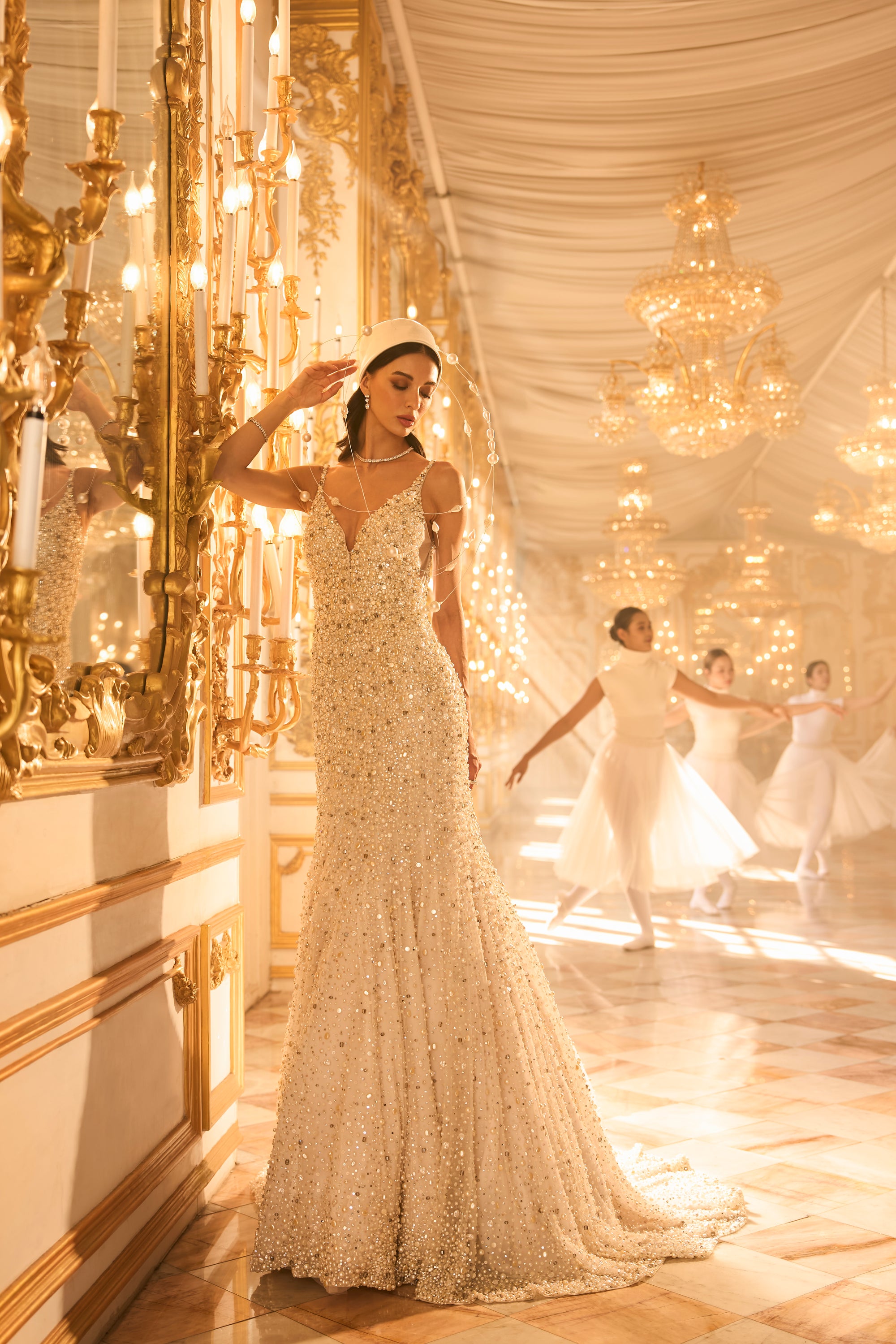 Ivory Pearl Trail Gown