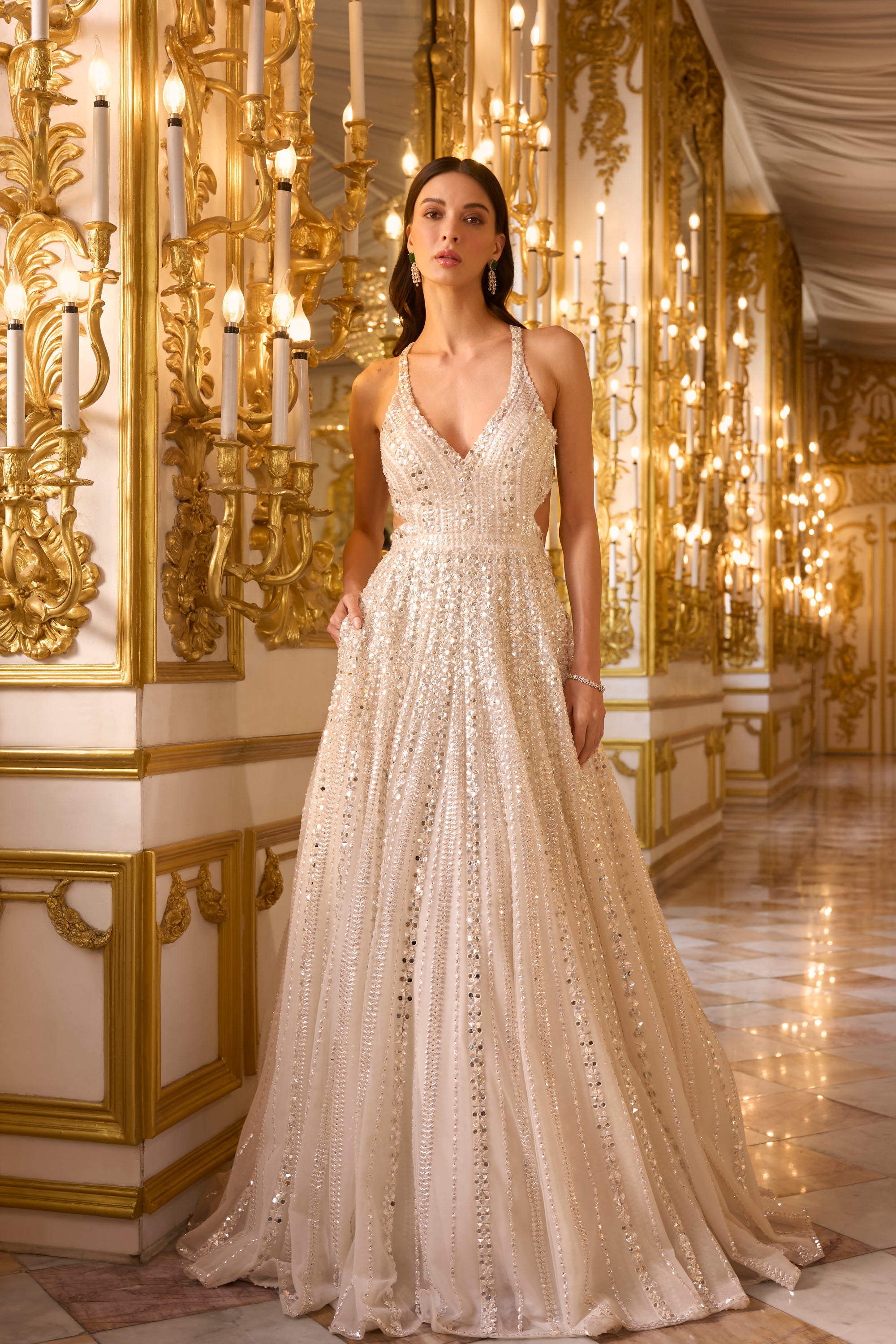 Ivory Mirror Work Gown