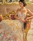 Nude Multi-Coloured Floral Gown