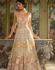 Nude Multi-Coloured Floral Gown