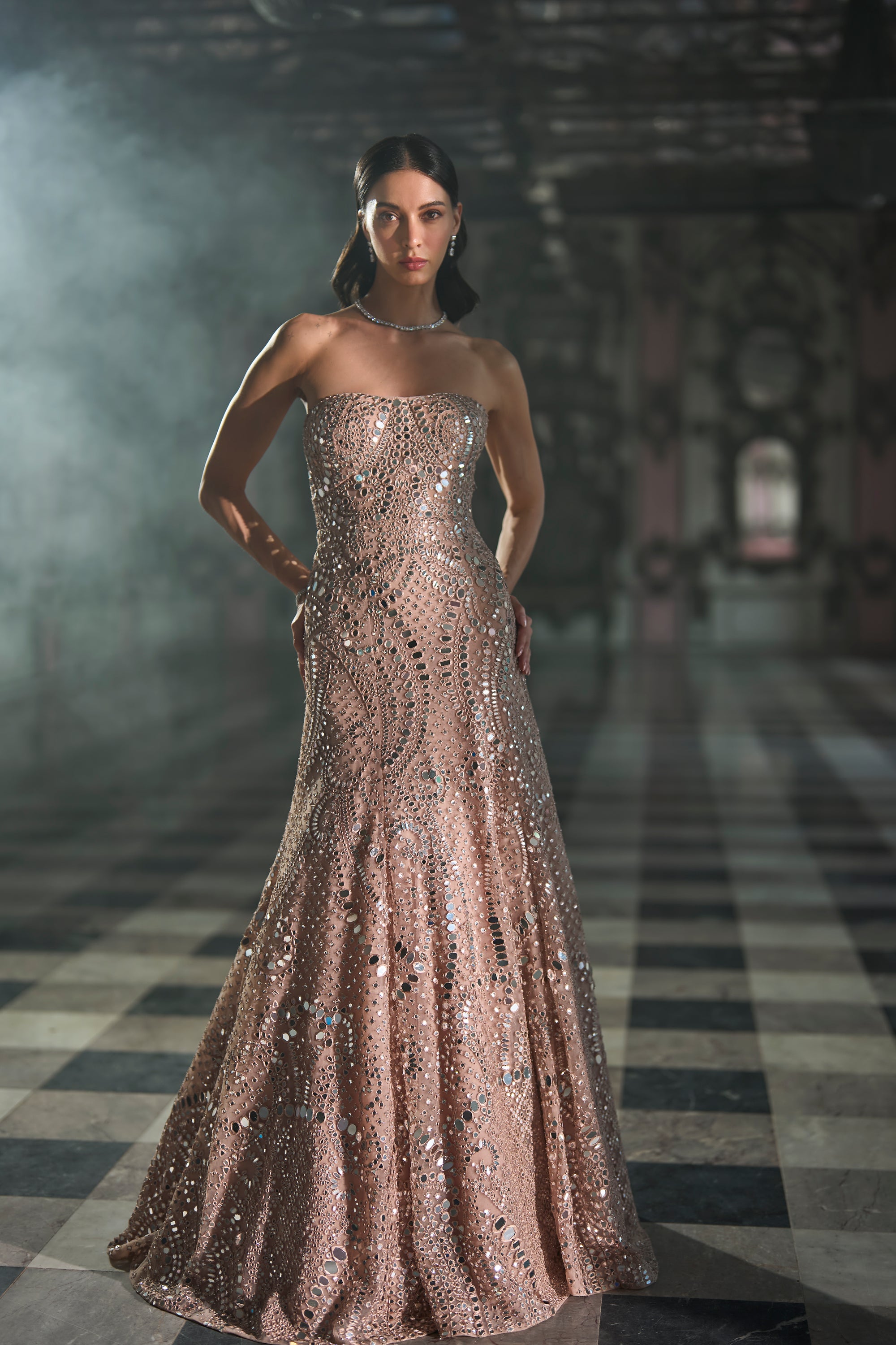 Rose Gold Mirror Work Gown
