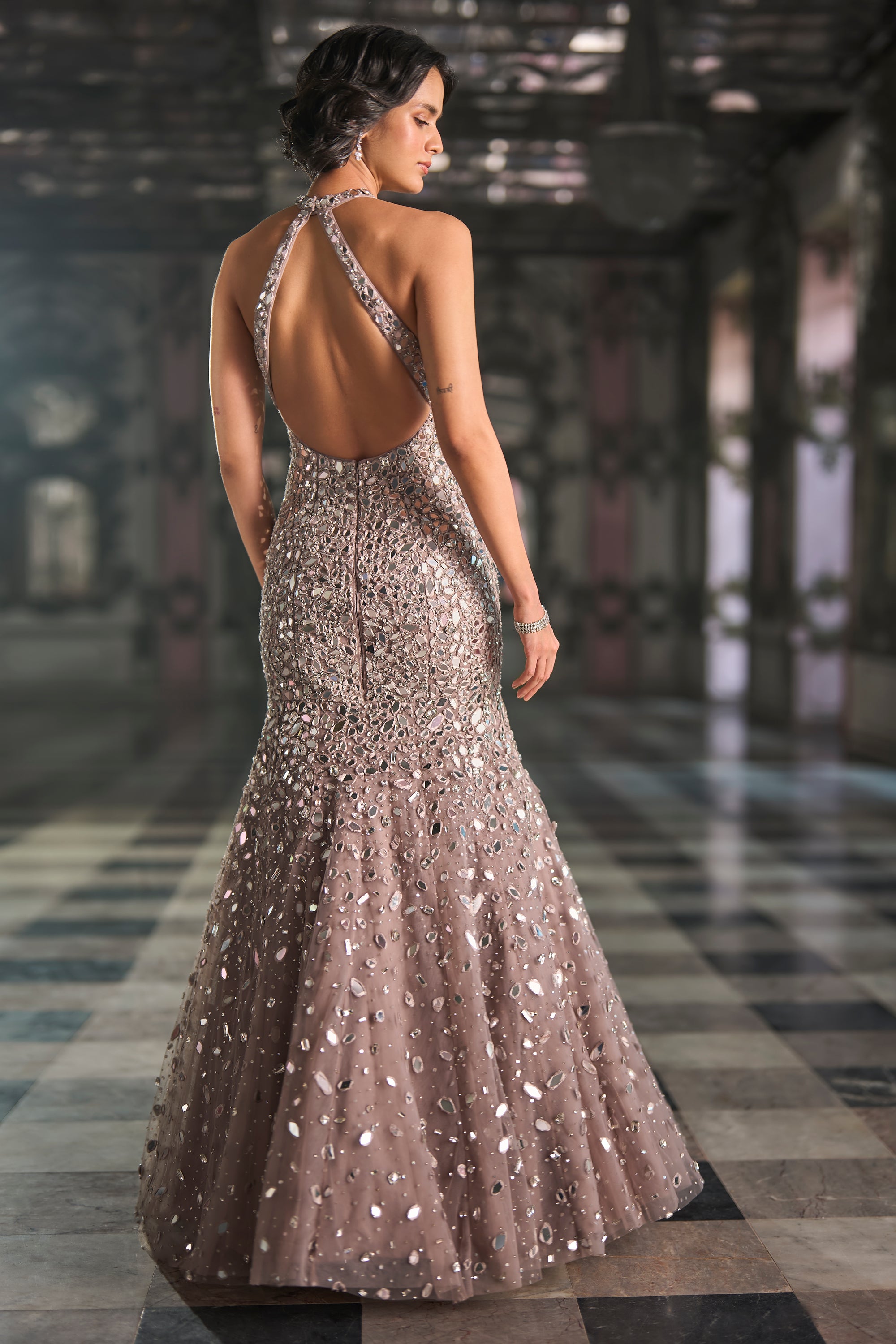 Fit &amp; Flare Mirror Work Gown