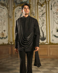 Black Draped Bandhgala Set
