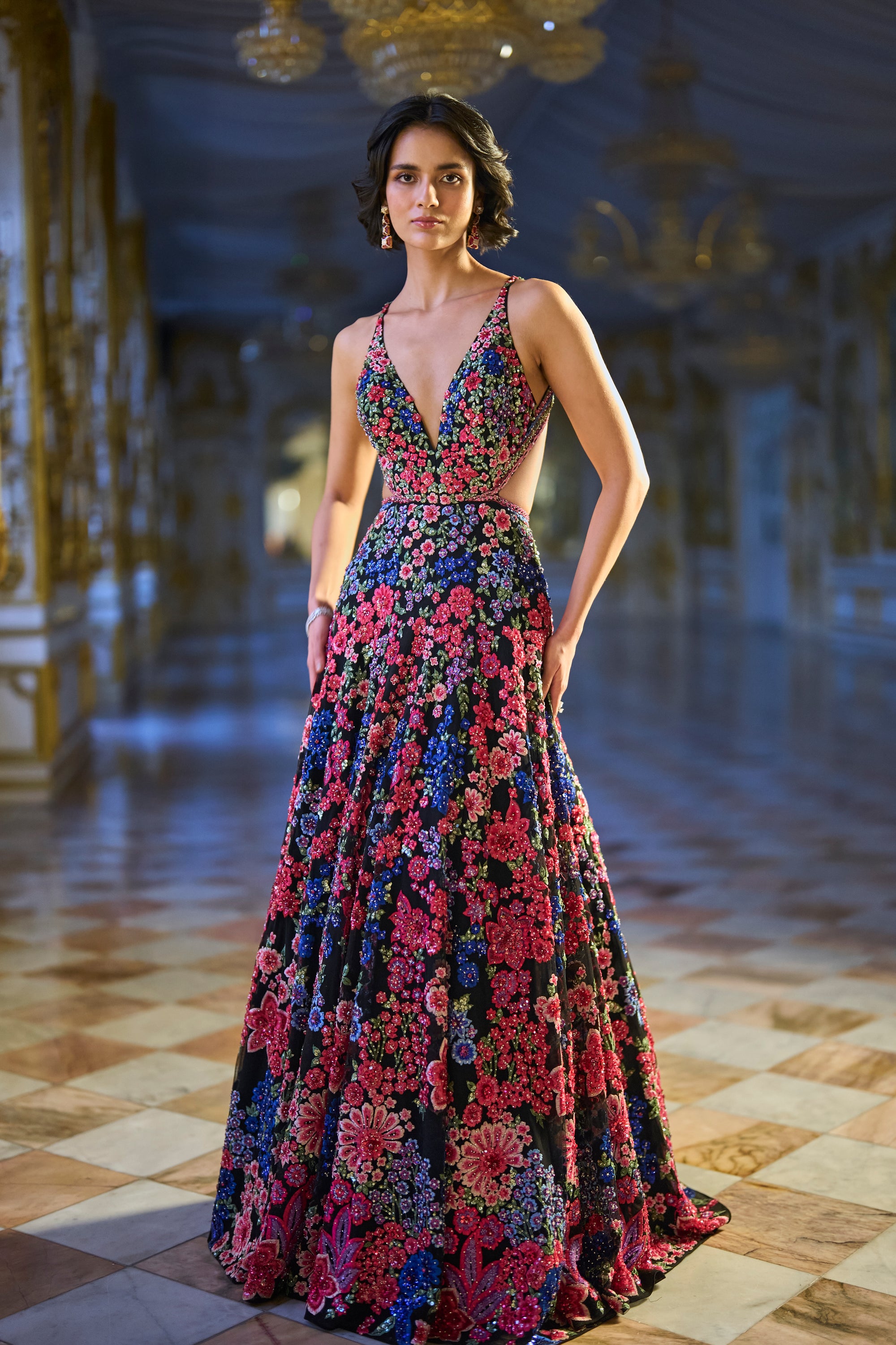 Seema Gujral - Multi-Coloured Floral Gown - XS / Multicolor - Gowns