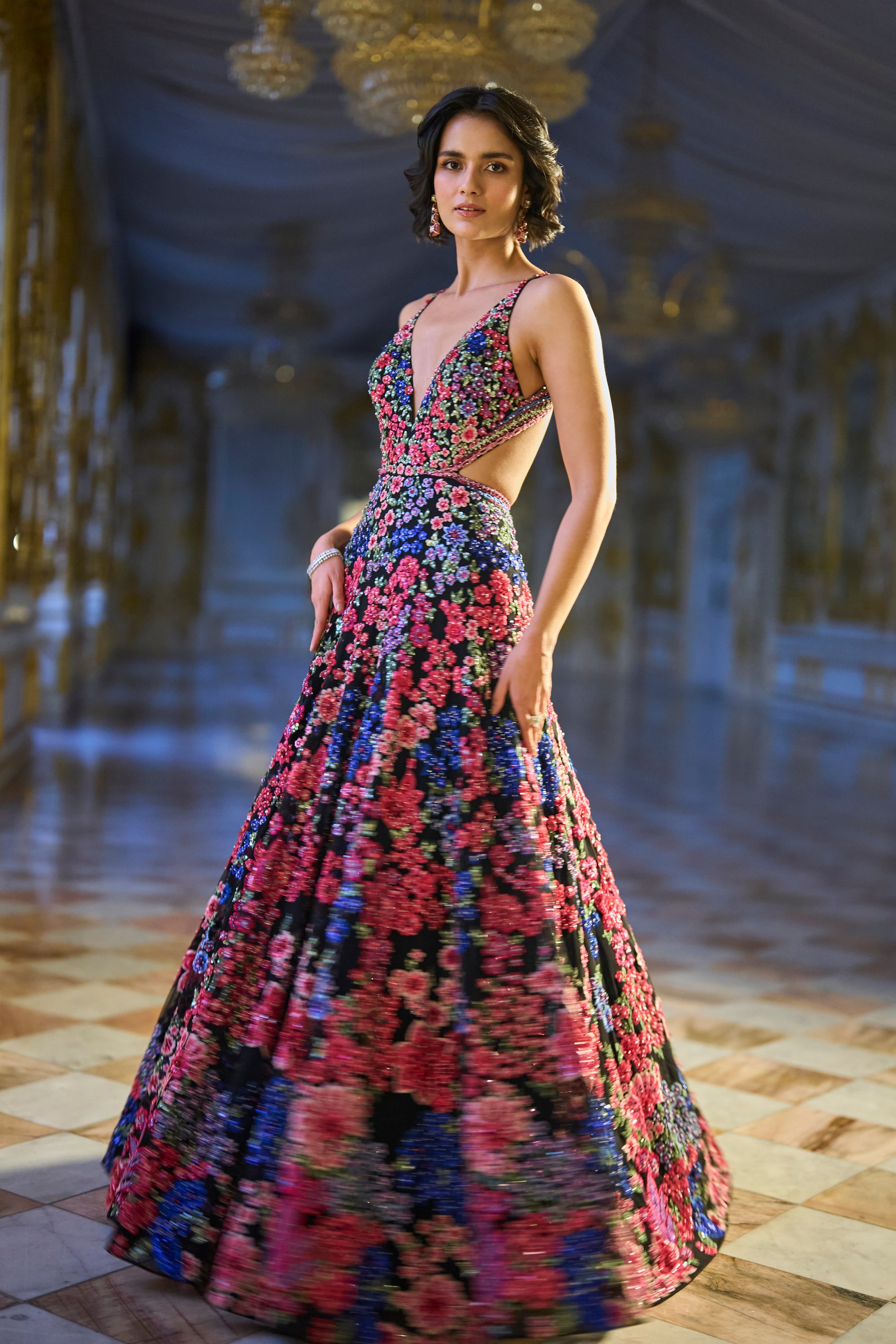 Multi-Coloured Floral Gown