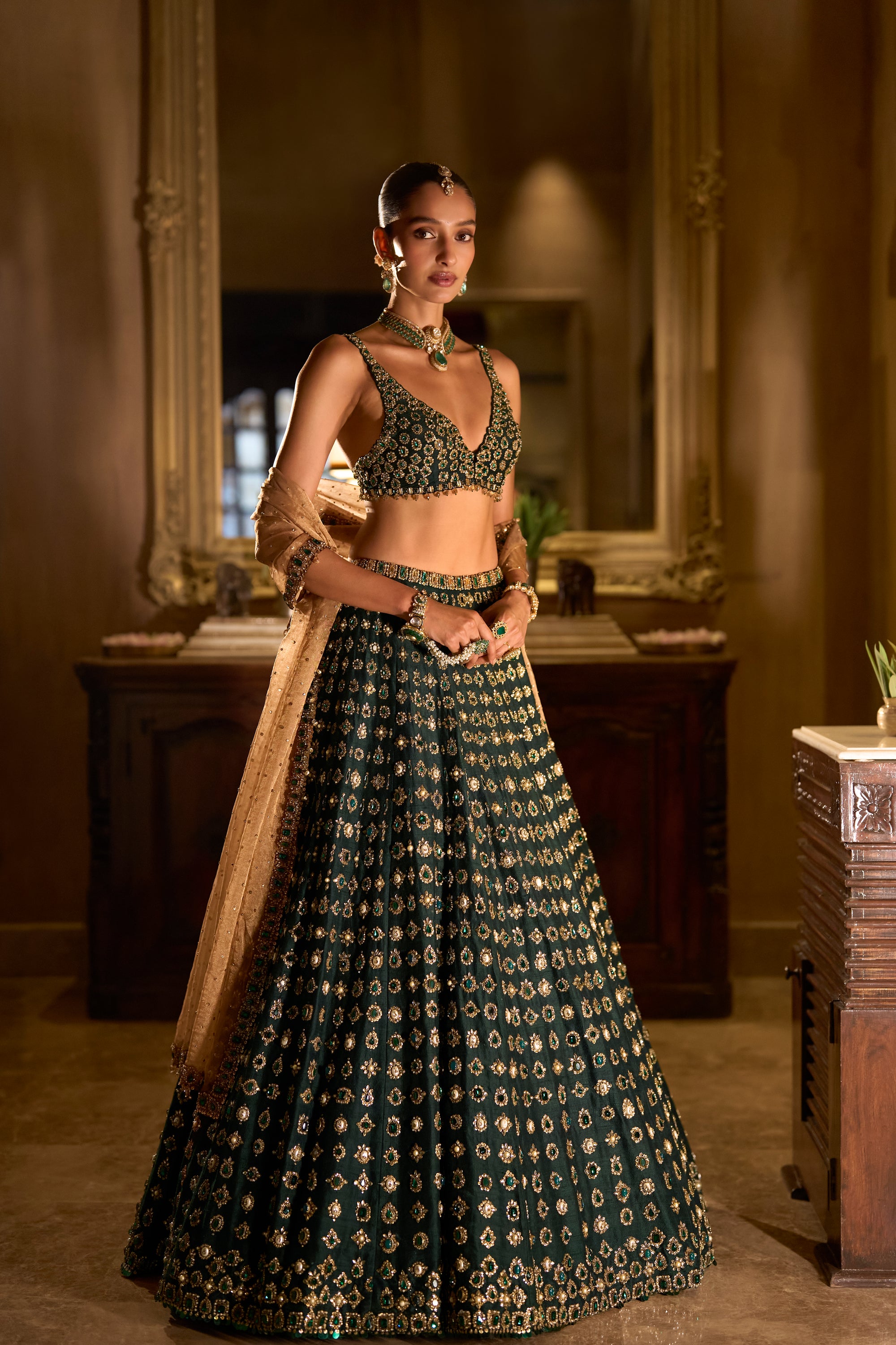 Emerald Stone Zardosi Lehenga