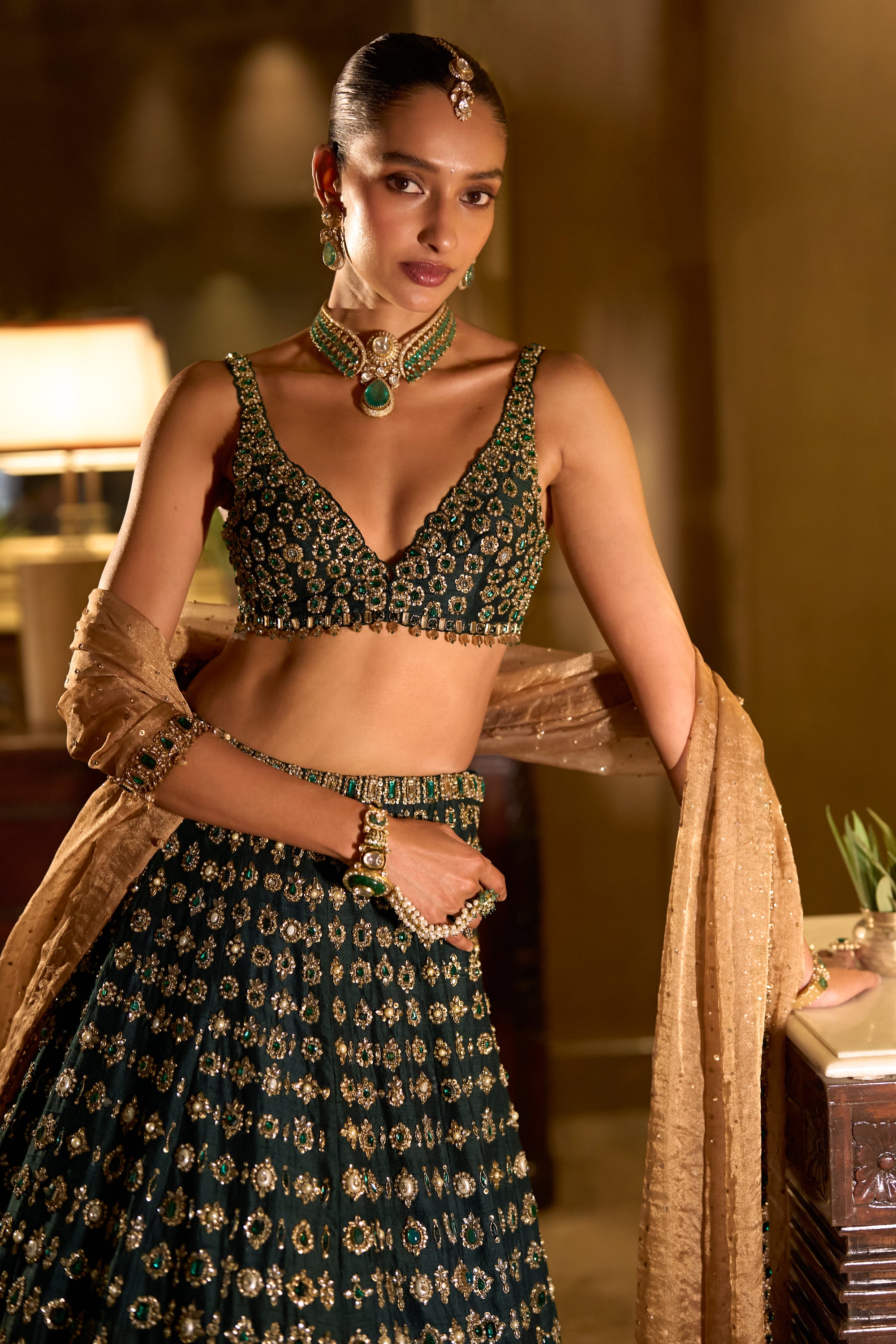 Emerald Stone Zardosi Lehenga
