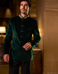 Emerald Green Velvet Bandhgala Set