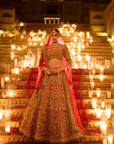 Red & Emerald Zardosi Lehenga Set