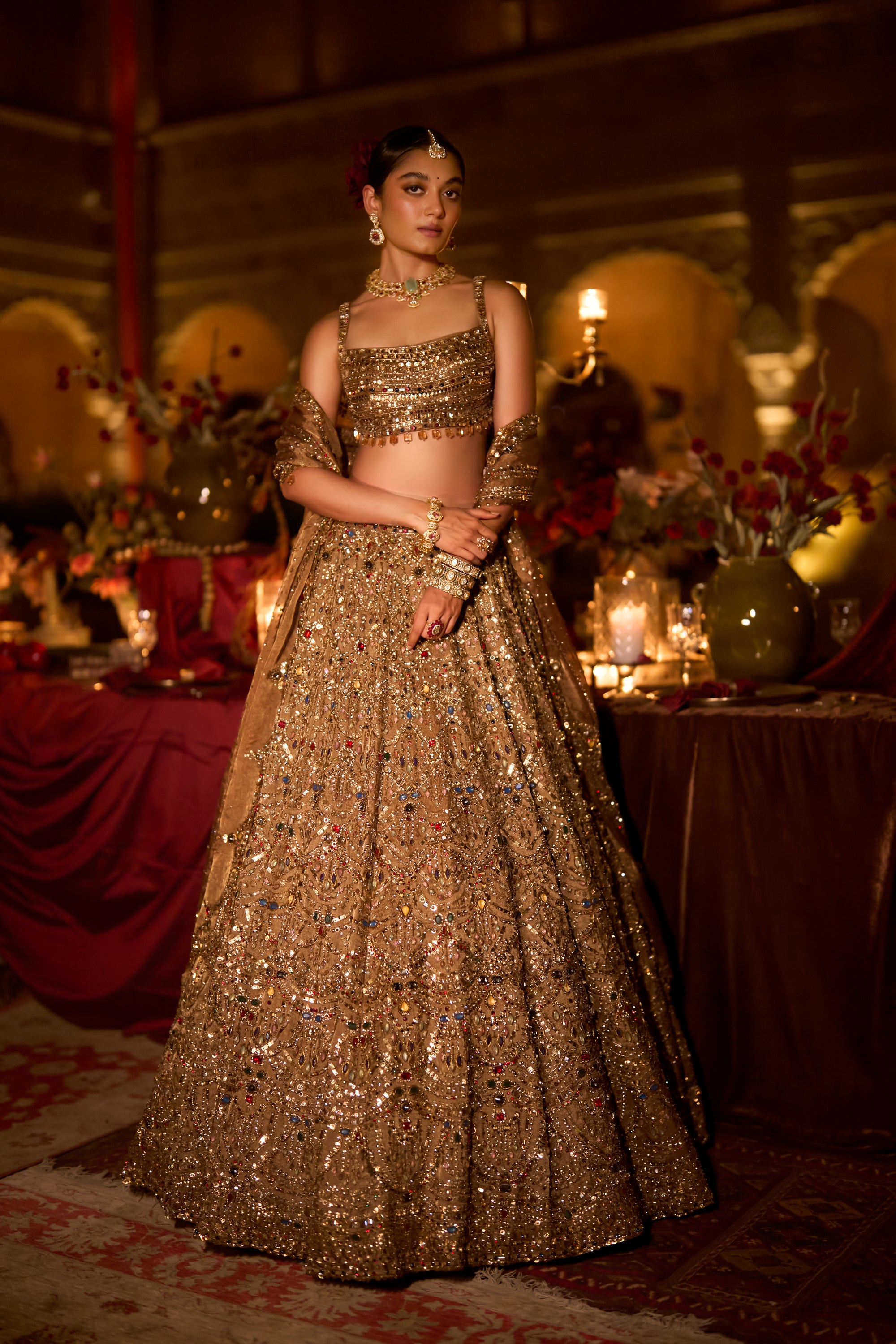 Antique Gold Scalloped Lehenga Set