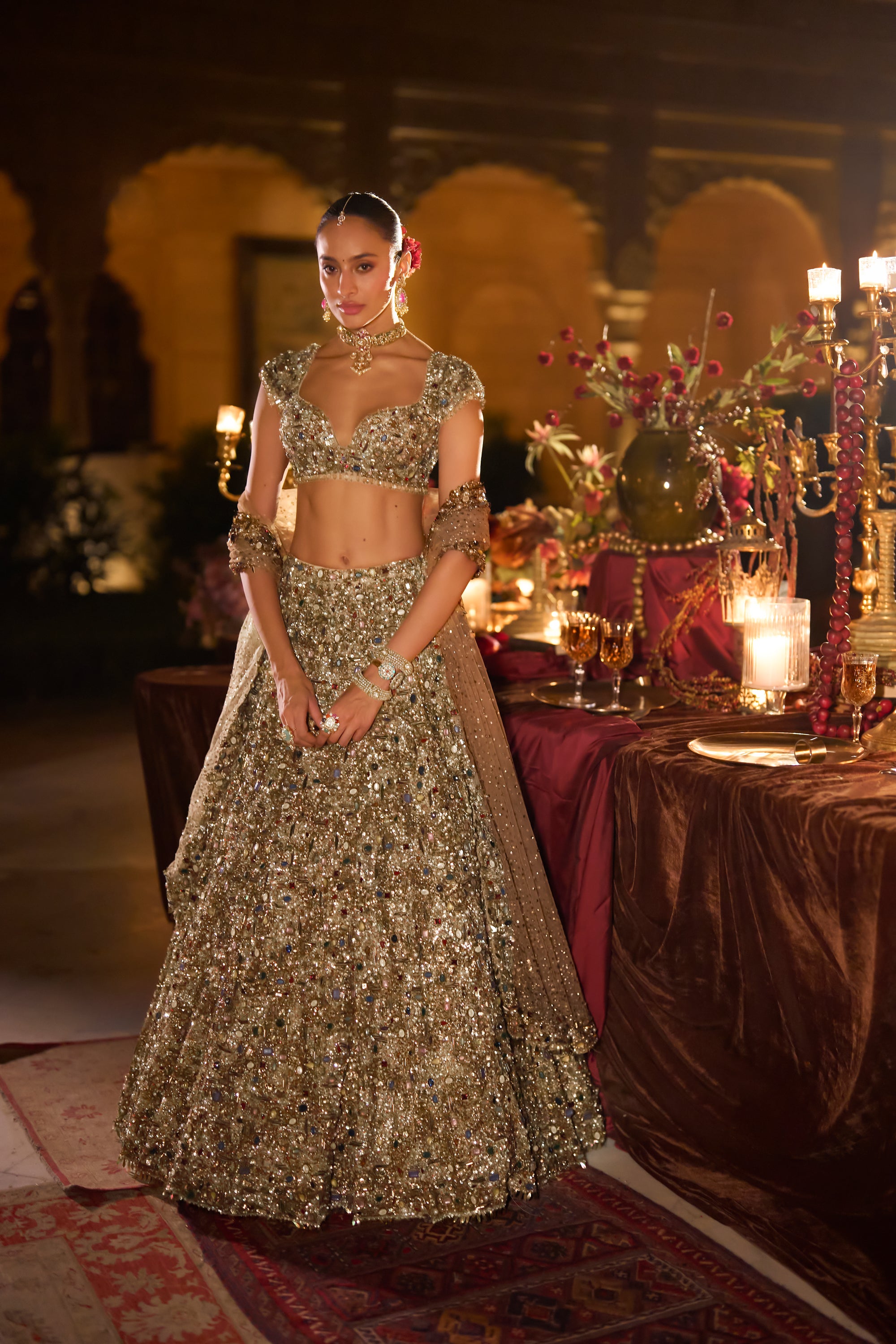 Antique Gold Jeweled Lehenga Set