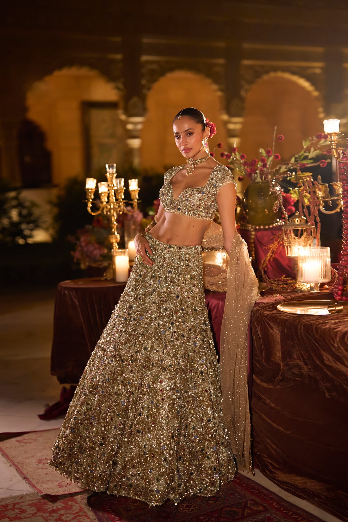 Antique Gold Jeweled Lehenga Set