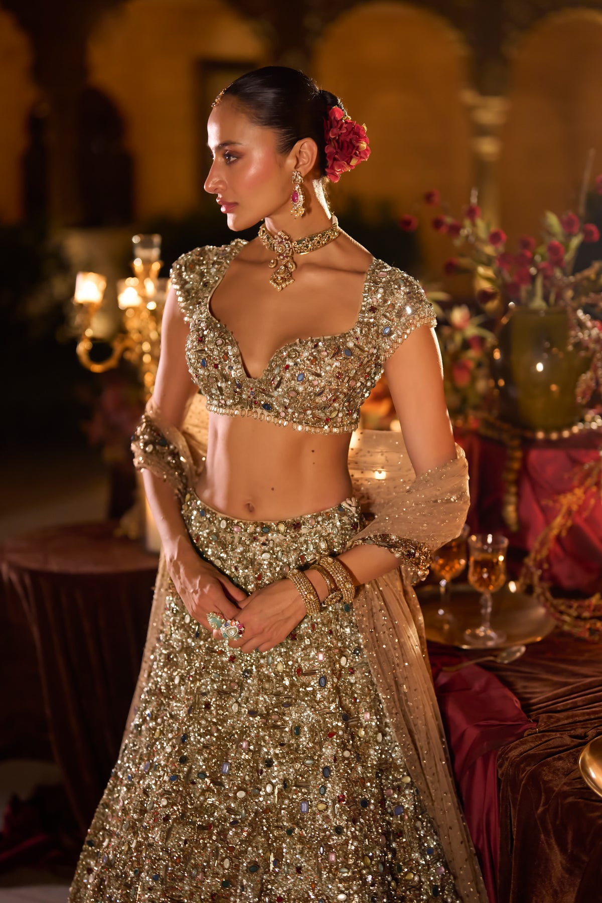 Antique Gold Jeweled Lehenga Set