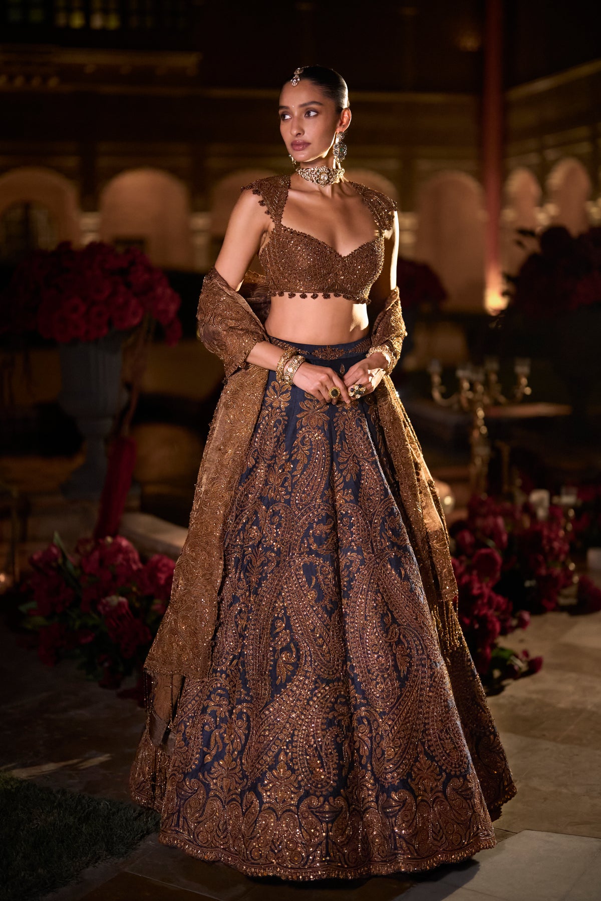 Navy Blue Paisely Lehenga Set