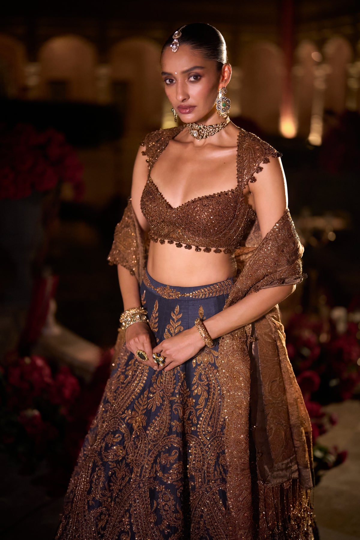 Navy Blue Paisely Lehenga Set