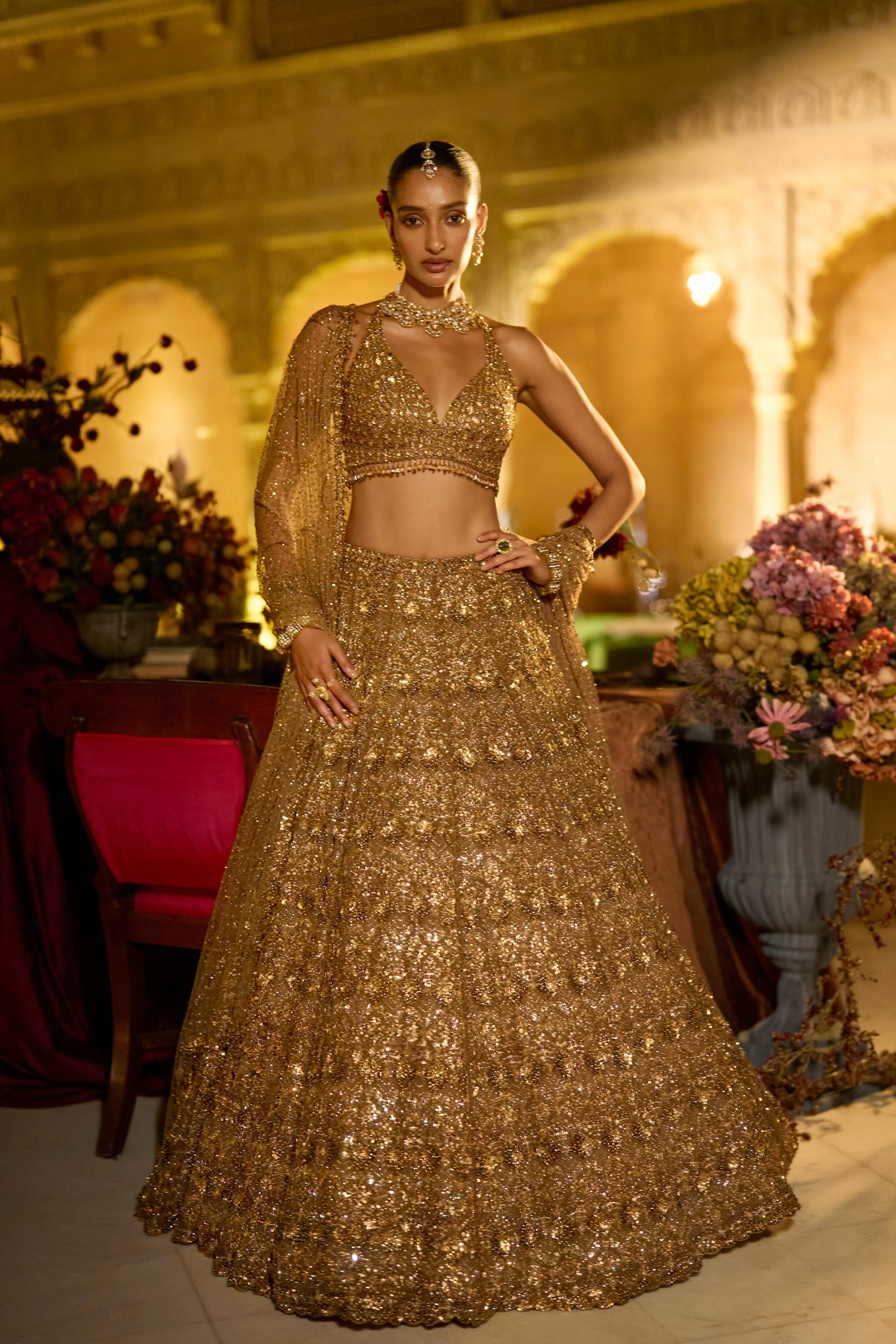 Antique Gold Sequin Lehenga Set