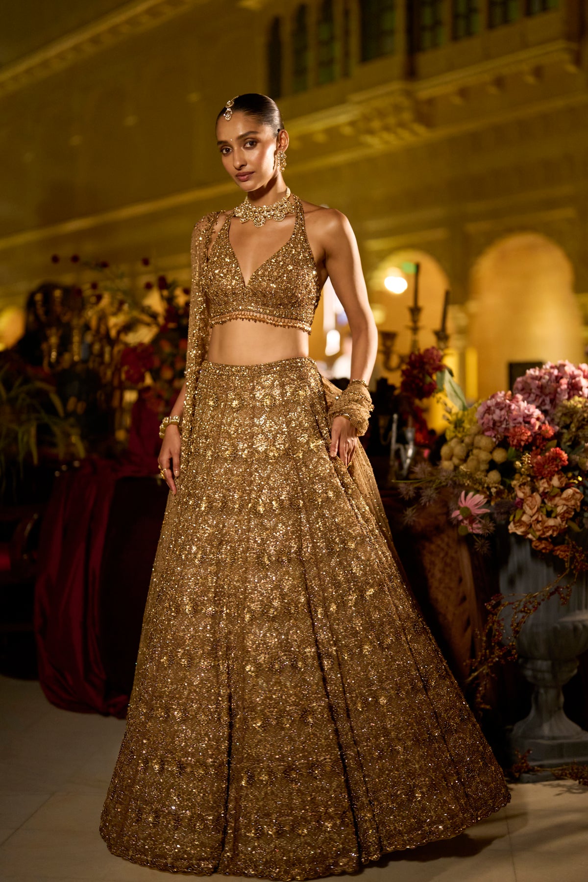 Antique Gold Sequin Lehenga Set