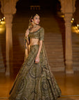 Moss Green Applique Lehenga Set