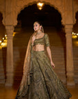 Moss Green Applique Lehenga Set