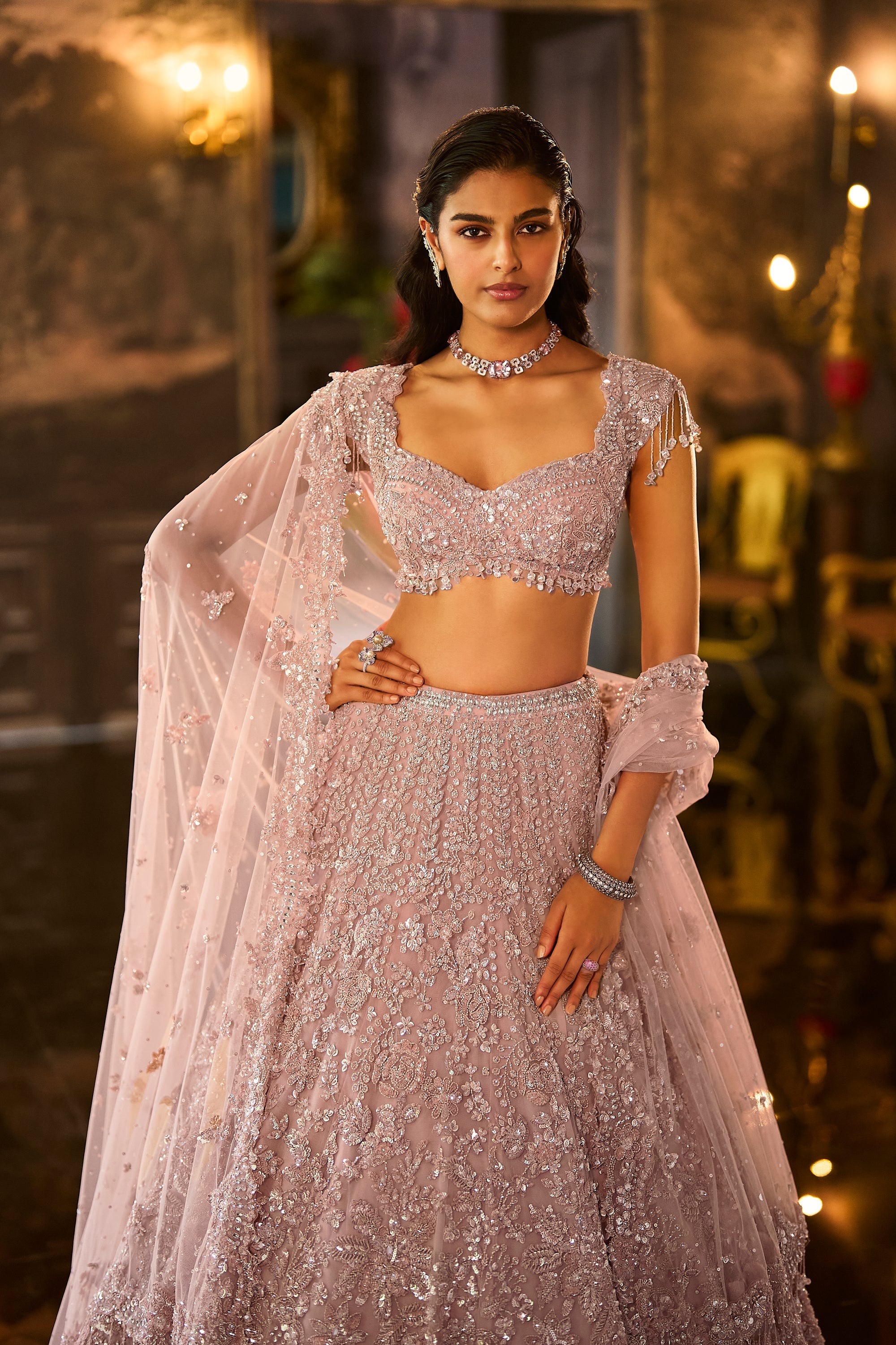Dusty Peach Sequin Lehenga Set