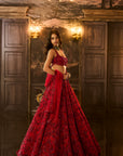 Red Sequin & Crystal Lehenga Set