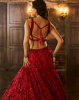 Red Sequin & Crystal Lehenga Set