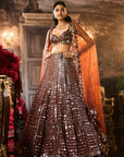 Copper Brown Mirror Work Lehenga Set