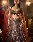 Copper Brown Mirror Work Lehenga Set