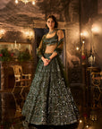 Dark Green Mirror Work Lehenga Set