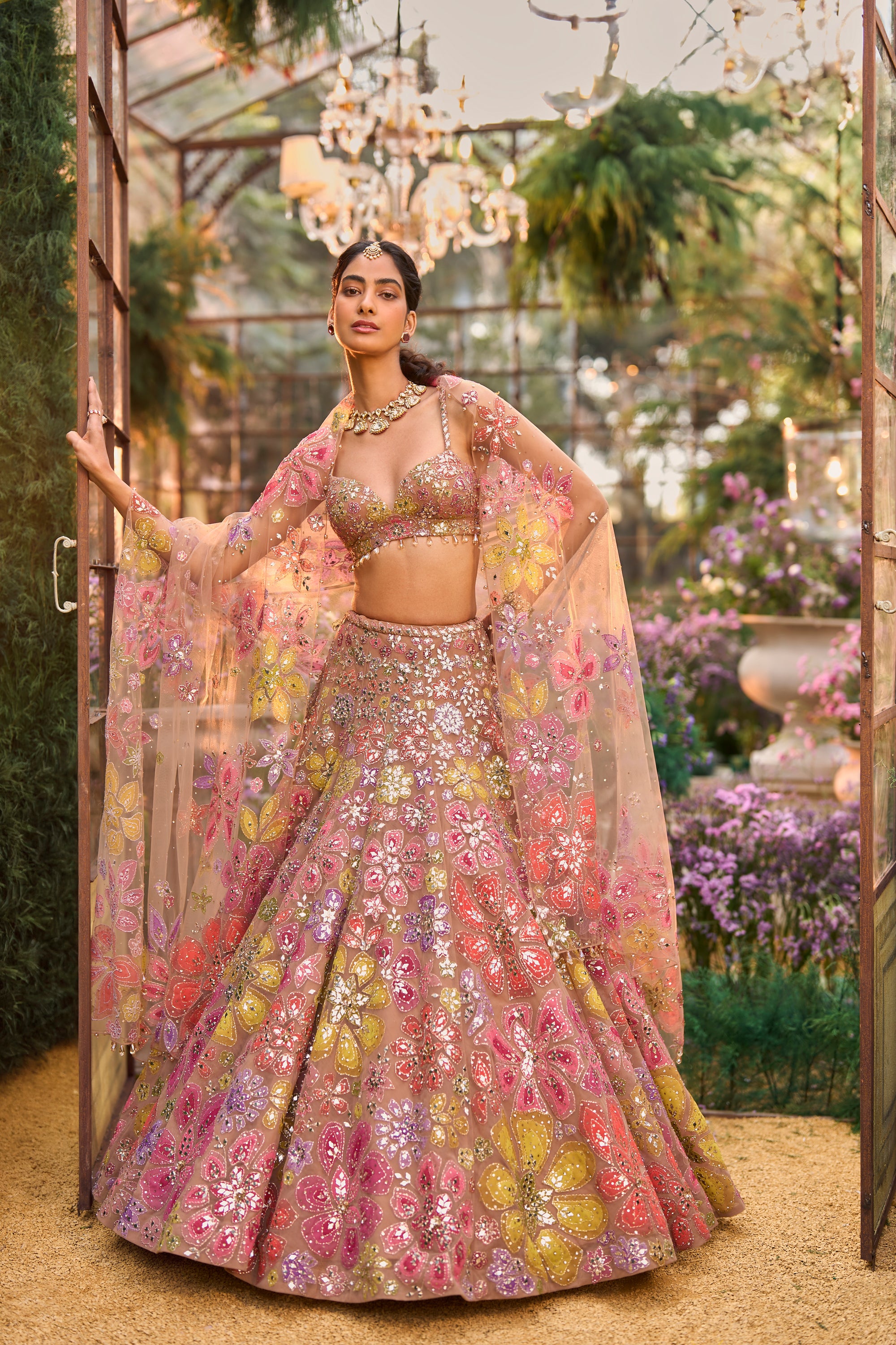 Coffee Floral Lehenga Set