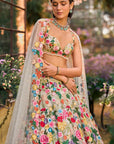 Multi-Coloured Floral Lehenga Set