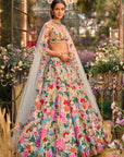 Multi-Coloured Floral Lehenga Set